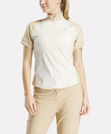 Women's Short Sleeve 1/4 Zip Mini Argyle Print Top