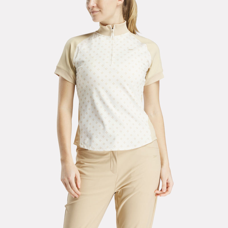 Women's Short Sleeve 1/4 Zip Mini Argyle Print Top