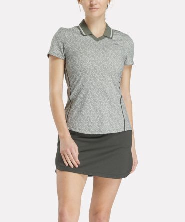 Women's Cap Sleeve Johnny Collar Micro Floral Polo Shirt