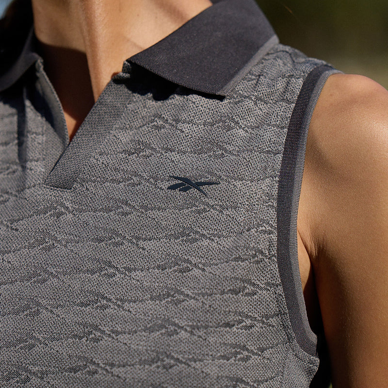 Women's Sleeveless Tonal Vector Jacquard Golf Polo Shirt - Image 2
