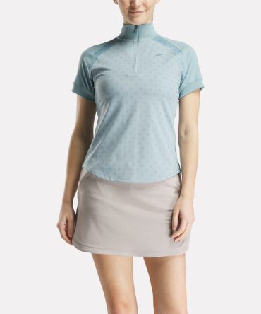 Women's Short Sleeve 1/4 Zip Mini Argyle Print Top